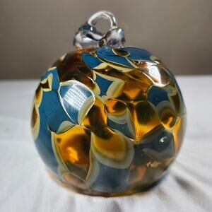 Hand Blown Art Glass Witch Ball  3.5" Ornament Sun Catcher Multicolor Gorgeous